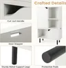 A collage of images showing details of a white storage cabinet with black legs. Produktbild-Vorschau