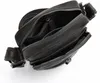 A black leather crossbody bag is shown from a top-down perspective with its zippers open. Anteprima dell’immagine prodotto