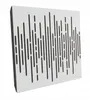 A white acoustic wall panel with a pattern of black vertical slots. Produktbild-Vorschau