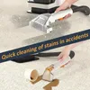 A split image showing a carpet cleaning device in action, with a text overlay highlighting its cleaning capabilities. Náhled obrázku produktu