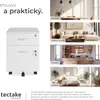 Collage showing a white rolling cabinet and lifestyle images of interior spaces. Náhled obrázku produktu