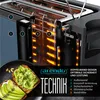 A cutaway view of a toaster with numbered features and German text, alongside toast with avocado. Voir les images du produit