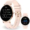 A rose gold and pink smartwatch is displayed with a smaller inset image of another smartwatch. Produktbild-Vorschau