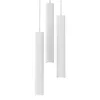 Three white cylindrical pendant lights hanging from thin white cords against a white background. Anteprima dell’immagine prodotto