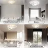 A collage of four images showing a modern LED ceiling light in different room settings: living room, office, dining room, and bedroom. Náhľad obrázku produktu
