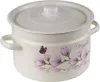 A cream-colored enamel pot with a lid, decorated with pink magnolias and a purple butterfly. Podgląd zdjęcia produktu