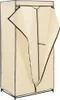 A cream-colored fabric wardrobe with black trim and zippers, shown with its doors partially open. Produktbild-Vorschau