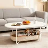 Relaxdays Couchtisch, mit Stoffkorb, oval, Beistelltisch Produktbild-Vorschau 2