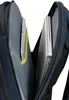 Close-up view of the interior compartments of a blue backpack, showing a laptop and a tablet. Produktbild-Vorschau