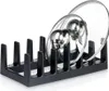 A gray pot lid rack with two glass pot lids on it, against a white background. Anteprima dell’immagine prodotto
