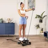 A woman is exercising with a stepper and resistance bands in a living room. Voir les images du produit