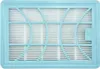 A close-up, overhead view of a blue and white air filter for a vacuum cleaner. Produktbild-Vorschau
