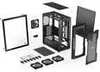 An exploded view of a computer tower case and its components, laid out on a white background. Produktbild-Vorschau