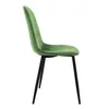 A side view of a green velvet dining chair with a diamond-stitched backrest and black metal legs, isolated on a white background. Náhled obrázku produktu
