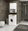A modern bathroom with a washing machine, toilet, and a shower. Produktbild-Vorschau