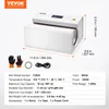 A product shot of a white heat press machine with dimensions and specifications displayed. Produktbild-Vorschau