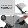 Collage of images showing a stroller canopy with sun protection features. Produktbild-Vorschau