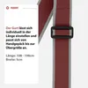 A close-up of a red and gray luggage strap with a black buckle, next to a white box with product information. Anteprima dell’immagine prodotto