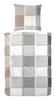 A flat lay of a pillowcase and duvet cover with a checkered pattern. Produktbild-Vorschau