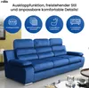 A blue sofa with marketing icons and text above it. Podgląd zdjęcia produktu