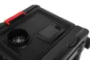 A close-up view of the top of a black portable heater. Voir les images du produit