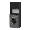 A black cabinet with two doors sits above a gray washing machine. Podgląd zdjęcia produktu