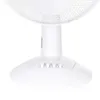 A close-up view of the base and lower stem of a white electric fan. Produktbild-Vorschau