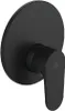 A black shower mixer tap with a circular backplate and a lever handle. Produktbild-Vorschau