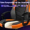 A close-up, cutaway view of an orange and black gaming chair, highlighting its materials. Produktbild-Vorschau