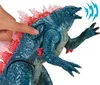 A hand is pressing a button on a Godzilla toy, which is depicted roaring with sound waves emanating from its mouth. Produktbild-Vorschau