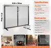 A collage of images showing a fireplace screen and its various uses and specifications. Voir les images du produit