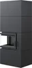 A black modern fireplace insert with a glass door. Produktbild-Vorschau