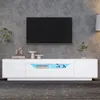 A modern white TV stand with LED lighting, set against a textured gray wall. Produktbild-Vorschau