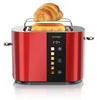 A red Arendo toaster with a croissant and two slices of toast on top, placed on a white reflective surface. Anteprima dell’immagine prodotto
