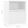 A white bedside table with dimensions indicated. Voir les images du produit