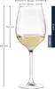 A clear, professional shot of a wine glass filled with white wine, with dimensions and volume indicated by overlaid graphics and text. Anteprima dell’immagine prodotto