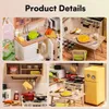 A collage of four images showcasing different details of a miniature dollhouse kitchen set. Podgląd zdjęcia produktu