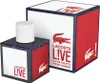 A product shot of Lacoste Live Pour Homme Eau de Toilette for men, with its packaging. Podgląd zdjęcia produktu