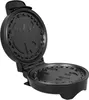 An open black waffle maker with a Batman logo imprinted on the cooking plates. Produktbild-Vorschau