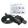 A black submersible water pump with a coiled black cable and a quick start guide showing product dimensions and decomposition. Podgląd zdjęcia produktu