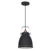 A black pendant light with copper accents is shown against a white background. Náhled obrázku produktu