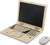 A wooden toy laptop with a chalkboard screen, alphabet keys, number keys, chalk, and a toy mouse. Produktbild-Vorschau