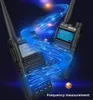 Two walkie-talkies are shown with blue light trails connecting them, suggesting communication or signal transmission. Voir les images du produit