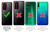 A collage of four phone backs showing which Huawei models a phone case fits and which it does not. Produktbild-Vorschau