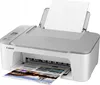 A white and gray Canon printer with paper in the input tray and a printed document in the output tray. Produktbild-Vorschau