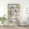 A modern, light brown bookshelf filled with books, decorative items, and plants, set against a white wall. Produktbild-Vorschau