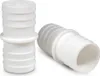 Two white plastic hose connectors are shown on a white background. One connector is standing upright, and the other is lying on its side. Produktbild-Vorschau
