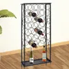 A metal wine rack holding several bottles of wine, with two bottles standing on the bottom shelf. Podgląd zdjęcia produktu