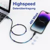 A USB-A to Lightning cable is shown connecting a laptop to a smartphone, illustrating high-speed data transfer. Produktbild-Vorschau