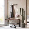 An entryway with a coat rack, bench, and decorative cactus. Náhľad obrázku produktu